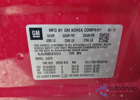 2014 Buick Encore из США, поврежденный, VIN KL4CJASB5EB761014